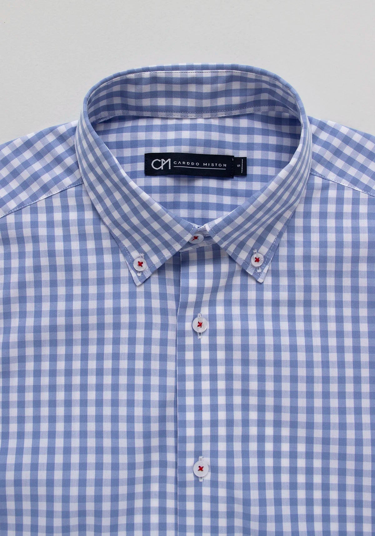Camisa Cuadro Botón Contraste Algodón Azul Claro
